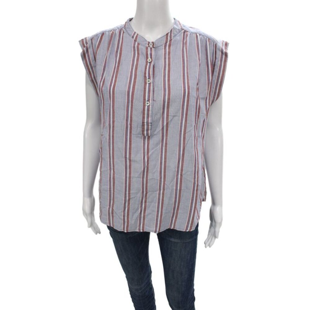 Xirena Women Striped Cotton Henley Sleeveless Tunic Blue Size XS